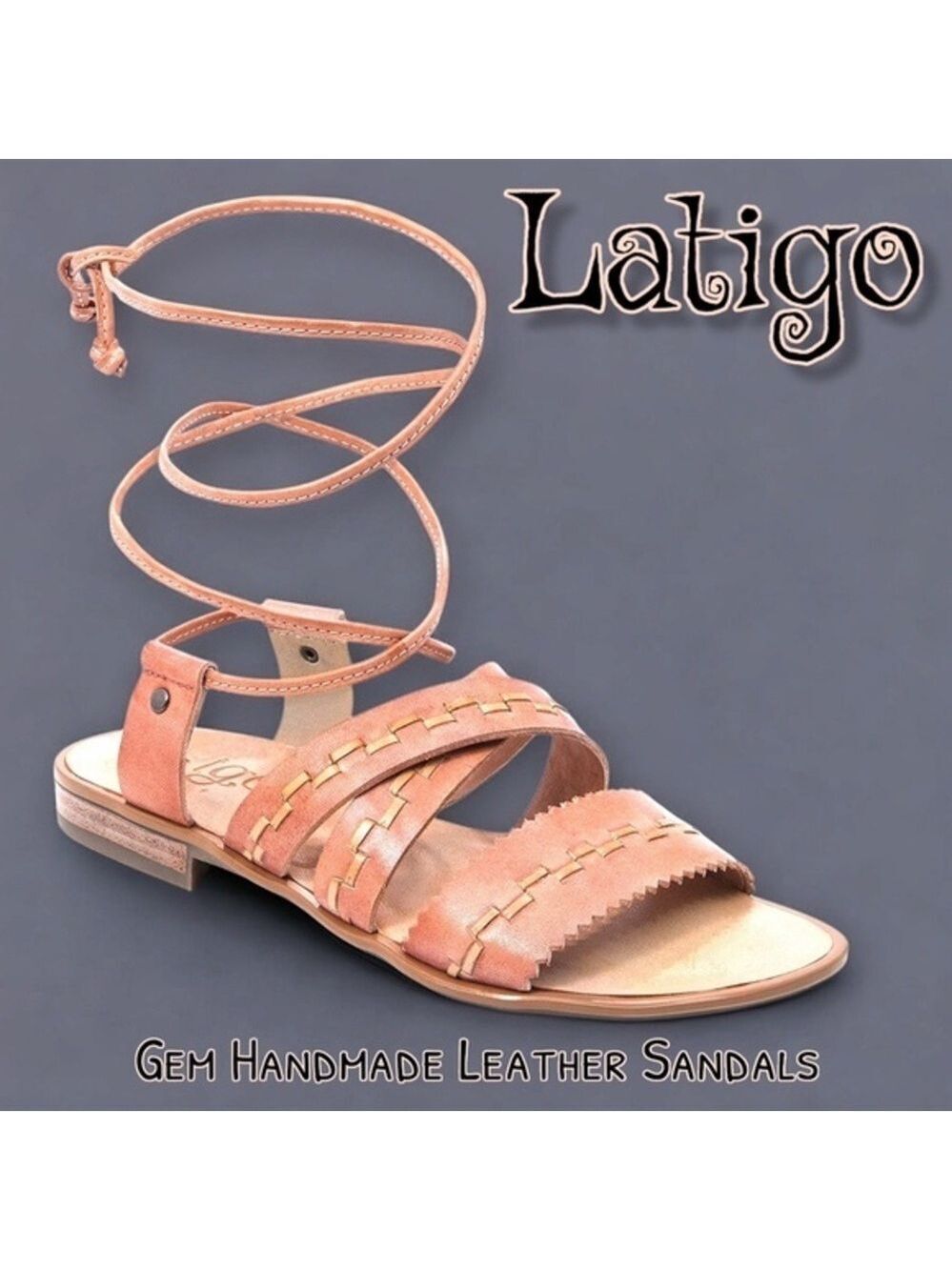 LATIGO Gem Boho LEATHER Lace-Up-Ankle Sandals-Lt. Rose NEW/9.5M